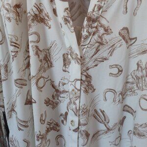 Fifty Street Cowboy Theme Blouse Top XL NWOT